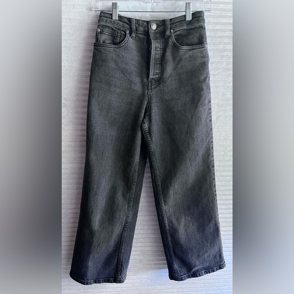 Free People Women’s High Rise Wide Leg Off Black button fly denim jeans W 26